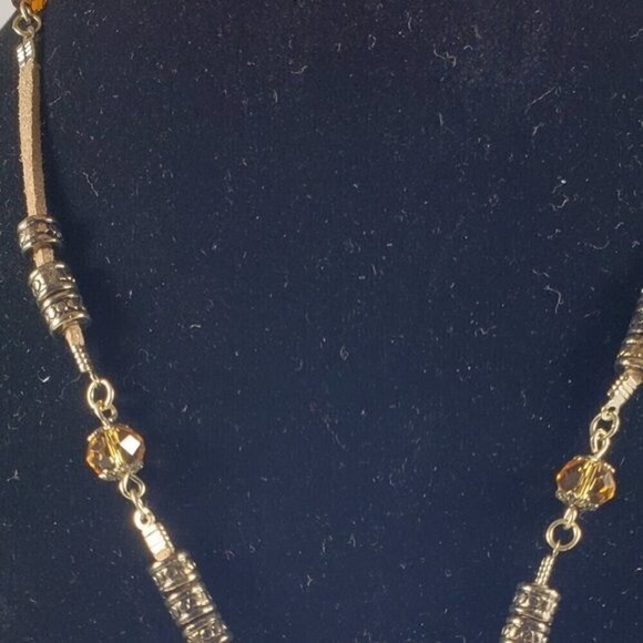 🌟 Gold-Tone Brown Cord Colorful Beaded Necklace w/ Beads Cluster Pendant, Chic - Picture 4 of 12